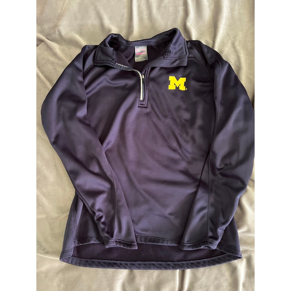 Michigan Wolverines Quarter Zip Pullover Navy Blue Game Day Fleece M 7/9